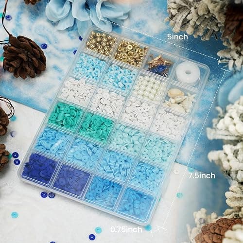 Gionlion Clay Beads for Bracelets, Blue Winter Clay Beads Bracelet Making kit with Golden Pearl Beads for Jewelry Making, Charms Bracelet Kit and Crafts DIY Valentines Day Gifts for Her Women thumbnail 4
