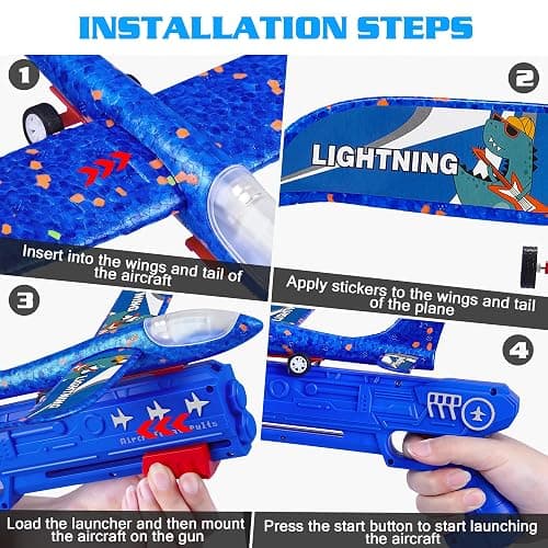 LJZJ 3 Pack Airplane Launcher Toys, 2 Flight Modes LED Foam Glider Catapult Plane, Outdoor Flying Toy for Kids, Birthday Gifts for Boy Girl 6+ Year Old, B-Day Party Supplies thumbnail 5