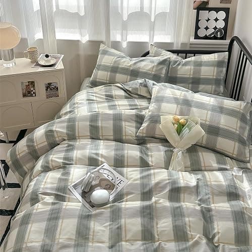 HighBuy Green Plaid Comforter Set Twin XL Size Farmhouse Comforter Sets Buffalo Grid Comforter Gingham Bedding Comforter Set Twin XL Lightweight 3 Piece Bed Set Checkered Grid Bedding Set thumbnail 5
