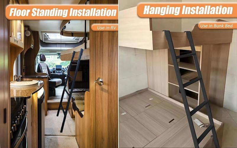 RV Bunk Bed Ladder One-Piece Steel, 50"/55"/60"/66"/72'' Bunk Bed Ladder with Flexible and Adjustable Hooks, Safe and Non-Slip Bunk Ladders for RV Home Dormitory, Load-Bearing 330 Pounds thumbnail 2