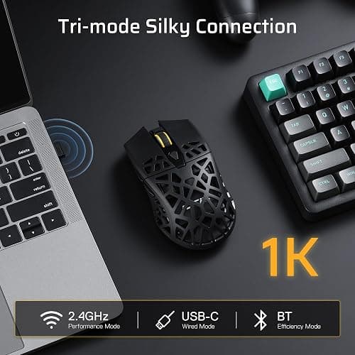 LTC GM023 Tri-Mode Wireless Gaming Mouse, Black | 79g Ultra-Light Honeycomb Design, 2.4Ghz/BT/Wired, 6-Level DPI 8000, 6 Programmable Buttons, Pro Software thumbnail 2