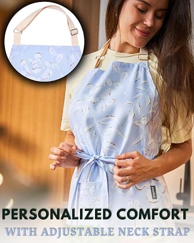 Premium Adjustable Cooking Aprons for Women with Pockets| Poly-Cotton Waterproof Kitchen Apron| Cute Floral Design, Long Ties thumbnail 6