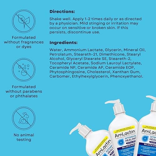 AmLactin Intensive Healing Body Lotion - Therapeutic Lotion for Extremely Dry Skin - No-Scrub Exfoliator and Moisturizer with 15% Lactic Acid AHA and Ceramides, 14.1 oz (Packaging May Vary) thumbnail 7