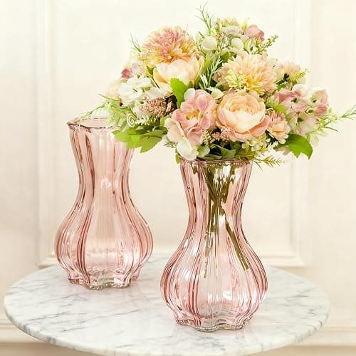Flower Vase,Glass Vases Set of 2,Blush Clear Pink Vase 8 inch,for Home Decor,Valentains Day Decorations Indoor,Gifts,Wedding,Anniversary,Centerpieces Vase thumbnail 7