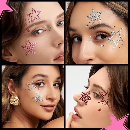 YGDZ Face Gems Face Jewels, Self Adhesive Hair Gems Festival Star Rhinestone Stickers for Face, Eye, Makeup, Body, Stick on Gems, Rave Accessories, Y2K Star Face Stickers for Kids, Women thumbnail 4