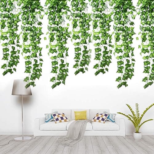 KASZOO 84Ft 12 Pack Artificial Ivy Garland Fake Plants, Vine Hanging Garland, Hanging for Home Kitchen Garden Office Wedding Wall Decor, Green thumbnail 6