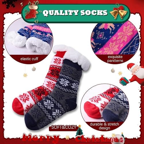 Liitrsh 12 Pairs Christmas Fuzzy Socks Winter Cozy Slipper Socks Non Slip Winter Warm Soft Fluffy Socks for Women Men Holiday Xmas Birthday Gift,12 Styles thumbnail 3