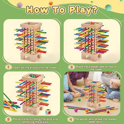 Montessori Game Wooden Board Game, 42 Colorful Wooden Sticks Dice Game Math Educational Toys for 3 4 5 6 Years Old, Fine Motor Skills Toys & Counting Toy Family Game Travel Toys Gifts for Kids thumbnail 3