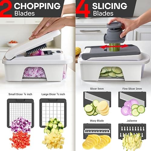 Mueller Pro-Series All-in-One, 12 Blade Mandoline Slicer for Kitchen, Food Chopper, Vegetable Slicer and Spiralizer, Cutter, Dicer, Grater, Kitchen Gadgets Sets with Container, White Sand/Gray thumbnail 4