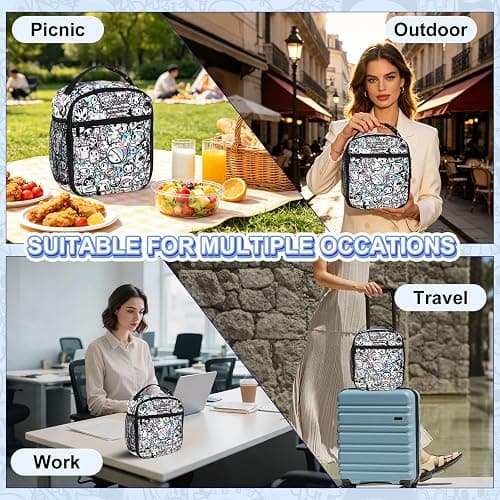 tokidoki Insulated Lunch Bag, Reusable Lunchbox for Work | 8.26"x3.54"x10.23". Polyester, insulated, reinforced handle, clasp. Side mesh, front pocket. For picnic, travel. thumbnail 8