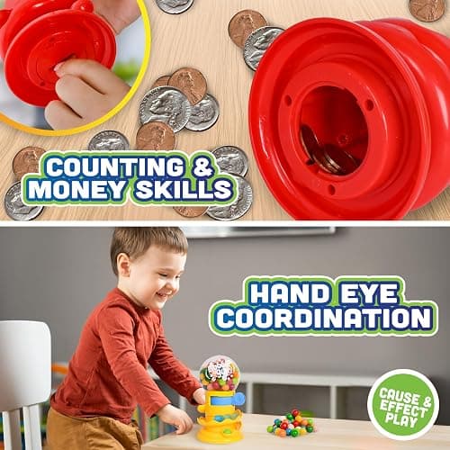 Toymendous Gumball Machine for Kids with Gumballs - Bubble Gum Mini Candy Dispenser | Piggy Bank for Kids - Receive Red or Yellow Machine Colors May Vary thumbnail 5