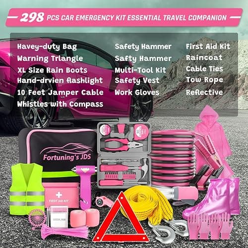 298PCS Roadside Emergency Car Kit- Car Emergency Kit with Jumper Cables, Roadside Emergency Kit for Vehicles, Emergency Car Kit, Car Safety Kits, Gloves,Tow Strap,Tool Kit,Reflective Warning Triangle thumbnail 7