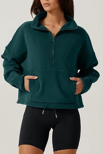 QINSEN Women Half Zip Fleece Sweatshirt Mock Neck Long Sleeve Winter Cozy Sherpa Pullover Sweater Tops thumbnail 4