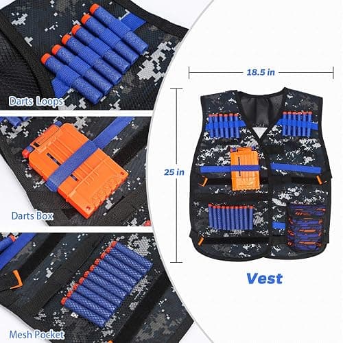 Kids Tactical Vest Kit for Nerf Guns Series with Refill Darts,Dart Pouch, Reload Clips, Tactical Mask, Wrist Band and Protective Glasses, Toys for 8 9 10 11 12 Year Boys thumbnail 2