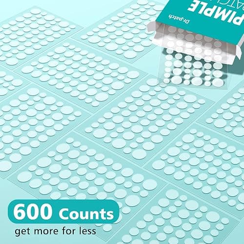Dr.patch 600 Counts Pimple Patches - Hydrocolloid Acne Patches for face, Pimple Stickers for Covering Zits and Blemishes, Gentle for All Skin Types(4 Size) thumbnail 2