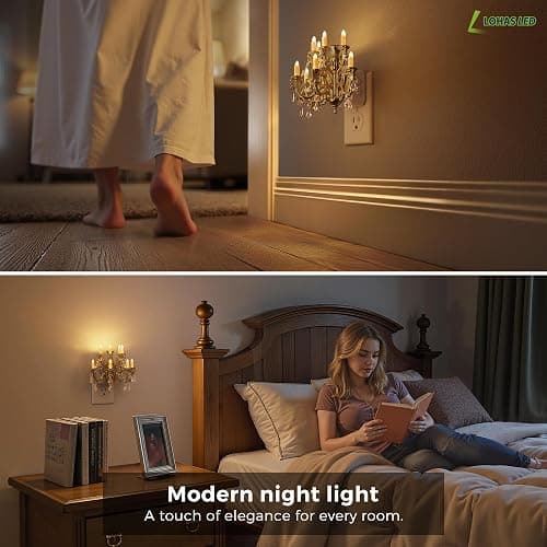 L LOHAS LED Night Lights Plug into Wall,Crystal Chandelier Candle Nightlight with Dusk to Dawn Sensor,Brightness Adjustable,3000K Soft White,Rotatable Plug Addtion for Home Decor,Hallway,Bathroom thumbnail 7