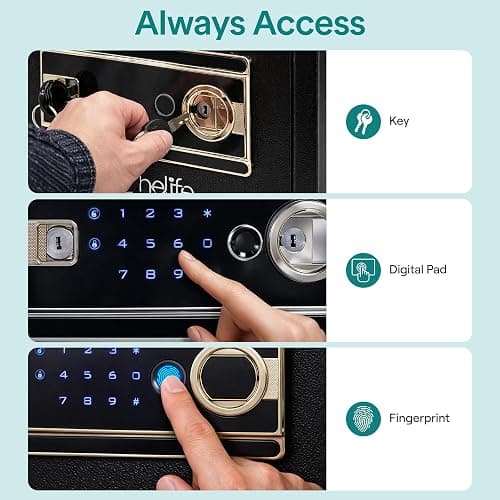 Biometric Fingerprint Safe, Keypad Code Access and Backup Keys, Quick Access Digital Safe for Home or Office, Stores Cash Jewelry etc., Compact, Easy Setup, Solid Metal Build. 13.77D x 9.84W x 9.84H thumbnail 6