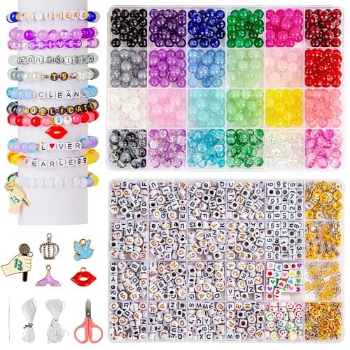 Goldwise Friendship Bracelet Kit - 2 Boxes with 24 Colors Glass(8mm) and Letter Beads (A-Z) for Jewelry Making, Varieties of Charms, Bracelet Making Kit, DIY Crafts for Gifts - Image 1
