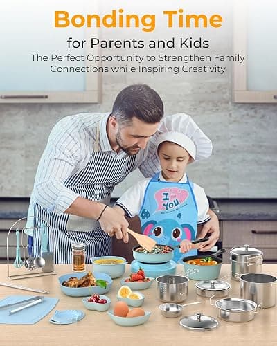 Gotoofun Kids Cooking Sets Real, Kid Safe Montessori Mini Tools Includes Stove Burner, Knife ect for Aged 8-12 Boys Girls Food Making, Easy for Beginners, Education Toys-Blue thumbnail 7
