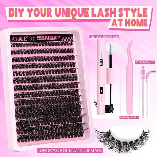 DIY Eyelash Extension Kit D-Curly Wispy Volume Lash Clusters Individual Lashes Lash Extension Kit with Lash Bond and Seal Applicator Tool for Self Application at Home (80P-280Pcs-Mix10-16mm-0.07D) - F22-Classic 80D Kit thumbnail 6