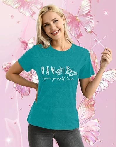 LBP Butterfly Inspirational Shirts Give Yourself Time Shirt for Women Butterfly Life Graphic Tees Motivational T-Shirt thumbnail 3