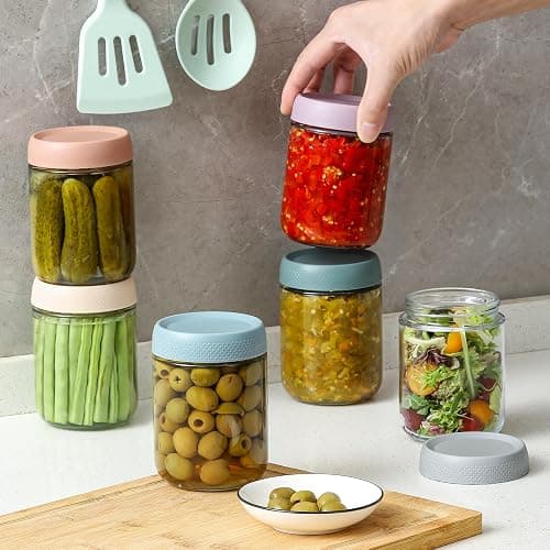 NETANY 6-pack 16 oz Overnight Oats Containers with Lids, Glass jars with Airtight Lids, Wide mouth Mason Salad jars, Glass Food Storage Containers for Snacks Yogurt Spice Sugar thumbnail 2
