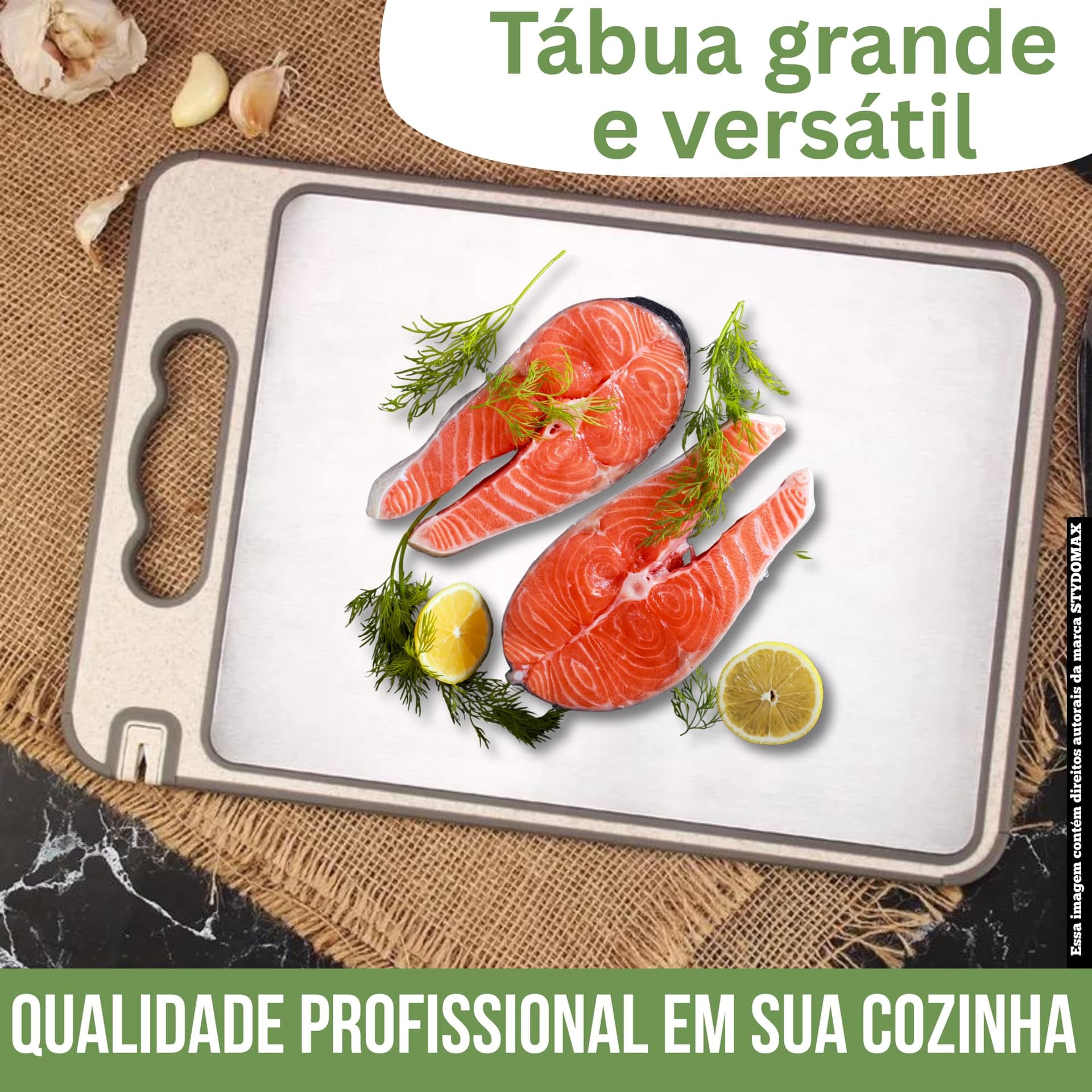 Tábua de Corte Inox Cozinha Dupla Face Aço Inoxidável e PP, Superfície Higiênica para Carnes, Frutas e Vegetais, Afiador Integrado Base Antiderrapante e Alça Ergonômica Premium thumbnail 6