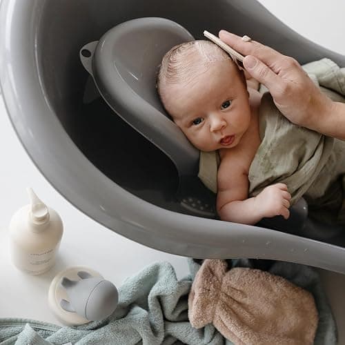 mushie Baby Bath Cradle Cap Brush | Soft Silicone Bristles for Dry Skin, Eczema, & Cradle Cap Treatment | 2-Pack (Natural/Cambridge Blue) - Natural/Cambridge Blue thumbnail 7