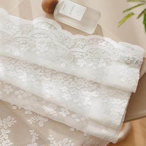 Anmao Vintage White Lace Curtains 45 Inches Long 2 Panels Set, Romantic Elegant Light Filtering Semi Sheer Floral Thick Lacy Curtain Drapes for Living Room and Bedroom, Each Panel 55W x 45L, Off White thumbnail 7