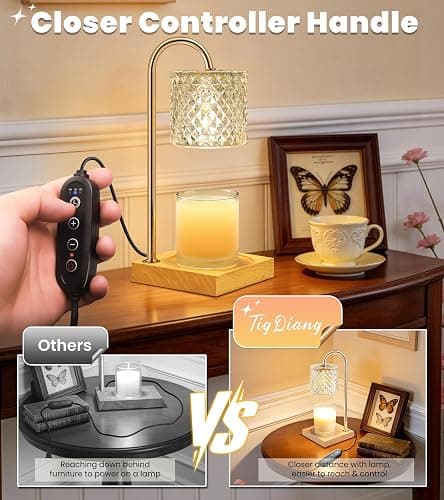 TigQiang Elegant Clear Candle Warmer Lamp with Timer, Decor Gifts for Women | Dimmer 7 Level Bright, 2 Bulbs, Top Melting, Home House Warming, Wax Warmer for Jar Candle, Electric Heater Scented Wax thumbnail 5