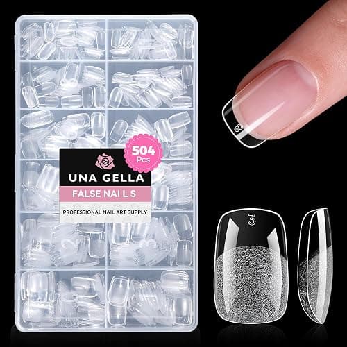 UNA GELLA Gel Nail Tips Square & Squoval, 504pcs Short Squoval Nail Tips | Pre Etched Soft Gel Clear Fake Nails Full Cover For Nails Extension Home DIY Salon 12 Sizes - Image 1