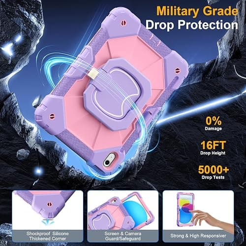 Case for iPad (A16) 11th/10th Generation 11/10.9 Inch 2025/2022, Ubearkk for iPad a16 case with Screen Protector, 360 Degree Rotating Stand Shoulder Strap Pencil Holder, Purple Pink thumbnail 7