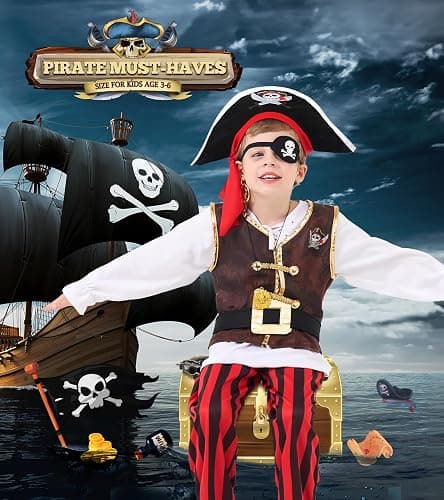 BIBUTY Pirate Costume Kids Halloween Costumes for Boys Girls, Pretend Play & Dress Up Clothes for Little Boys Girls Halloween Costumes for Kids, Toddler Boys Pirate Costume Toys Gifts for 3-6 thumbnail 3