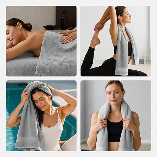 REDKISS 8 Piece Grey Towels Set - 100% Cotton Towels Set with 2 Large Bath Towels, 2 Hand, 4 Washcloths, 600 GSM Highly Absorbent Bath Towel Sets, Gray Quick Dry Shower Towel for Family Gym thumbnail 8