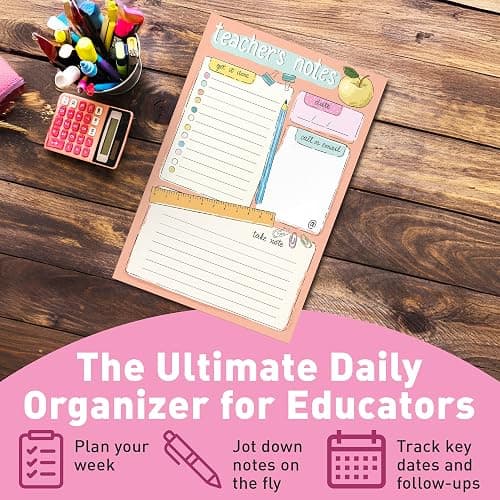 Sweetzer & Orange Teacher Planner Pad – Weekly Undated Lesson Planner for Teachers – 60 Tear-Off Sheets – 9” x 6” Compact Desk Notepad with Notes and Contact Section – Stylish Peach Border thumbnail 3