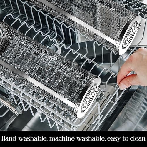 Rolling Grilling Baskets for Outdoor Grill Bbq Net Tube Stainless Steel Large Round Mesh Rotation Barbecue Cylinder Cage Cooking Accessories for Veggies Vegetable Fish Meat Food Camping, Gift for Men thumbnail 5