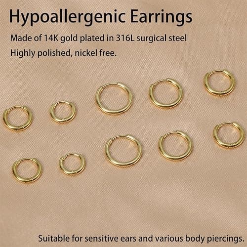 Small Gold Hoop Earrings Lightweight: Hinged Huggie Hoop Earrings for Lobe Cartilage Helix Tiny Hoops Earrings in Silver Black for Women Men thumbnail 5