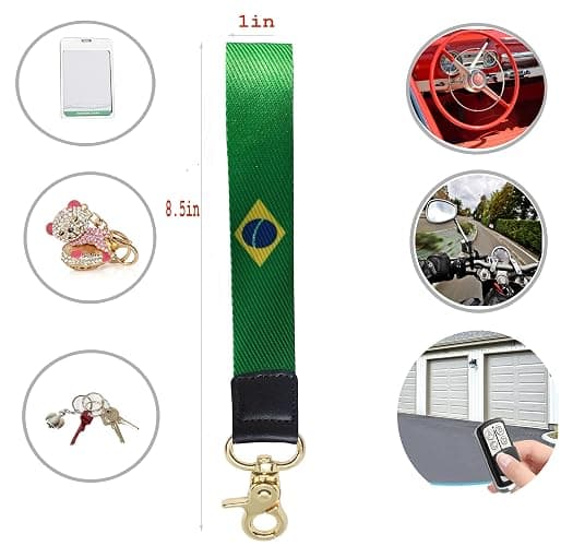 Brazil Flag Keychain,Brazilian Wristlet Strap Lanyard Keychain Holder with Key Ring Cell Phone lanyards Key Chain Holder,Be Used for Car ID Backpacks Luggage Motorcycles,Gifts - EDC. thumbnail 3