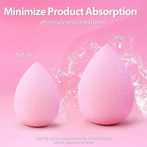 Makeup Sponge Set Foonbe Blender Sponges 7 Pcs for Liquid, Cream, and Powder, Latex Free, Multi colored Beauty Sponges with 1 Mini Sponge, Vegan & Cruelty-Free - Pink thumbnail 3