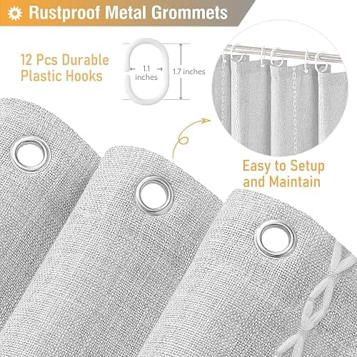 BTTN Gray Boho Farmhouse Shower Curtain, Linen Rustic Weighted Striped Fabric Shower Curtain Set with Tassel, Water Repellent, Bohemian Vintage Country Cloth Shower Curtain for Bathroom, Grey, 72x72 - Grey - 72"W x 72"L (Pack of 1) thumbnail 6