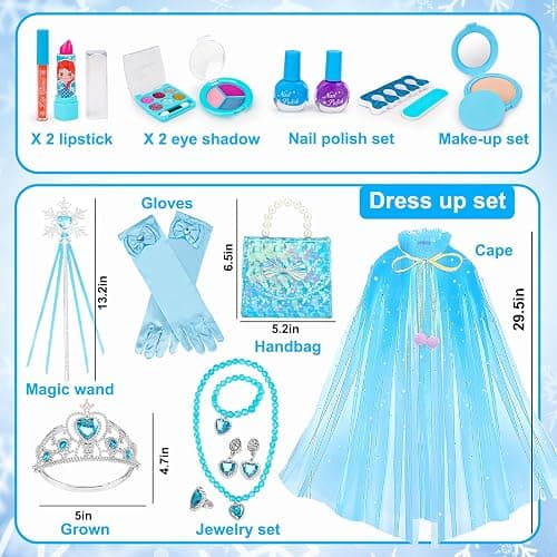 Frozen Makeup & Dress Up Toys for Girls Ages 3 4 5 6 Kids Makeup Kit Princess Real Make up Pretend Play Toy Halloween Costumes Nail Polish Set Birthday Gifts for Girls Toddlers 3-5 4-7 6-8 Year Old thumbnail 7