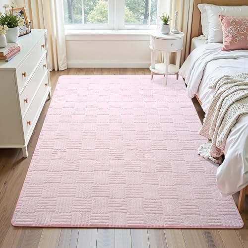 Flagover 4x6 Pink Washable Shag Area Rug for Girls Bedroom, Modern Geometric Non Slip Living Room Rugs, Fluffy Soft Thick Carpet for Kids Room, Dorm, Office, Bedside, Entryway and Home Decor thumbnail 2