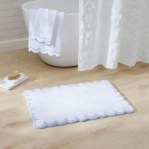 Peri Home 100% Cotton Hand Towel for Bathroom, Embroidered, Soft & Absorbent, 500 GSM, 1 Piece, 16" x 27", White with Blue Scallop thumbnail 2