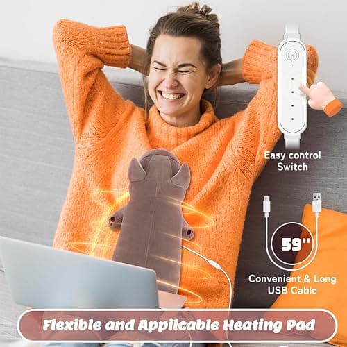 Electric Heating Pad for Period Cramps, Cuddly Soft 14" French Bulldog Plush with a Hot Soft Belly USB Powered, Stuffed Heating Pad for Pain Relief, Gift for Women Daughter Wife thumbnail 5