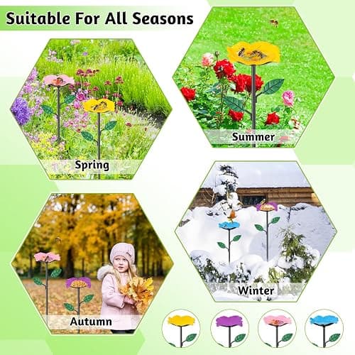 4 Pack Bee Watering Stations, Bee Feeders for Garden with 40PCS Glass Marbles,Colorful Butterfly Bath Bowl Waterer, Metal Butterfly Water Feeder for Outdoor Yard Courtyard Decor (4Pcs) thumbnail 5