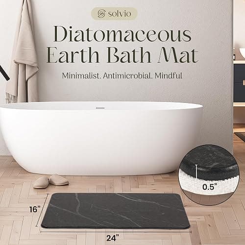 Solvio Quick Dry Shower Stone Bath Mat, Super Absorbent & Non-Slip 24 x 16 Inch Diatomaceous Earth Mat, Durable & Easy to Clean Diatomite Bath Mat for Bathroom Floor/Kitchen (Charcoal) thumbnail 2
