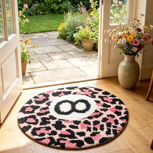 LIFEISLE Pink Cheetah 8 Ball Rug 31" Round Leopard Print Area Rug - Soft Plush Modern Aesthetic Rug for Bedroom, Living Room, Dorm Decor, Trendy Room Decor for Women & Teens thumbnail 9
