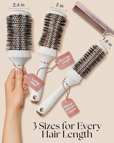 Lily England Round Hair Brush Set, 4 Piece Professional Blow Dry Kit with 3 Round Brushes and Comb for Styling, Beauty Gifts Sets for Women (White) thumbnail 3