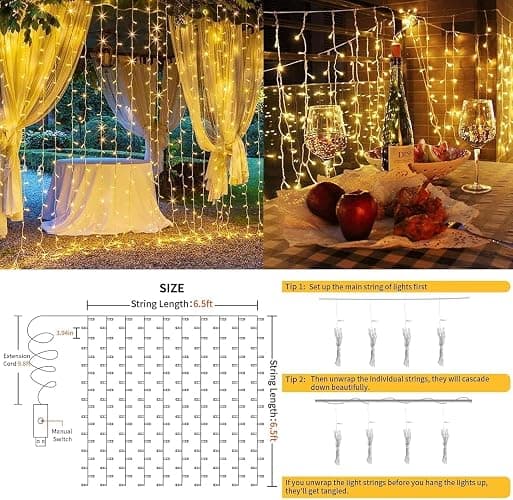 suddus Curtain Lights for Bedroom, 200 Led Hanging String Light Outdoor, Fairy Curtain Lights Indoor for Christmas, Dorm, Wall, Backdrop, Window, Wedding, Party, Birthday Decor, Warm White thumbnail 8