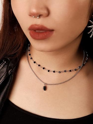 Sacina Gothic Boho Crystal Necklace, Layered Necklace, Black Choker, Gothic Choker, Christmas Jewelry Gift For Women thumbnail 3